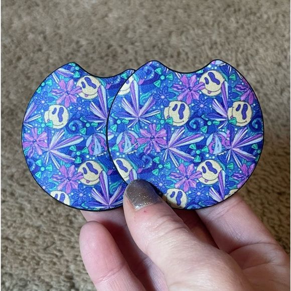 Trippy Smiley Face Car Accessories | Trippy Car Coaster Set | - Picture 9 of 15